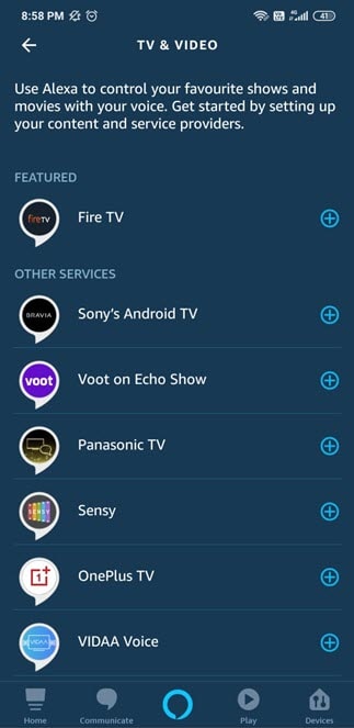 select tv and video in alexa app to watch on echo show