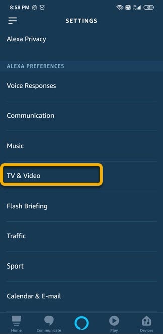 tv video in alexa app